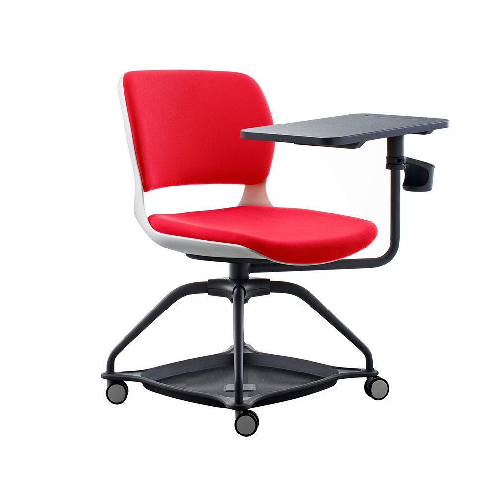 Height Adjustable Task Plastic Meeting Room Guest Training Chair with Writing Pad and Wheels