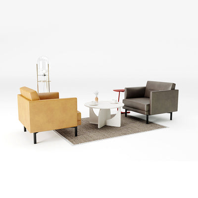 Retro Cubist Leather Sofa - Angular Design with Bold Stitching