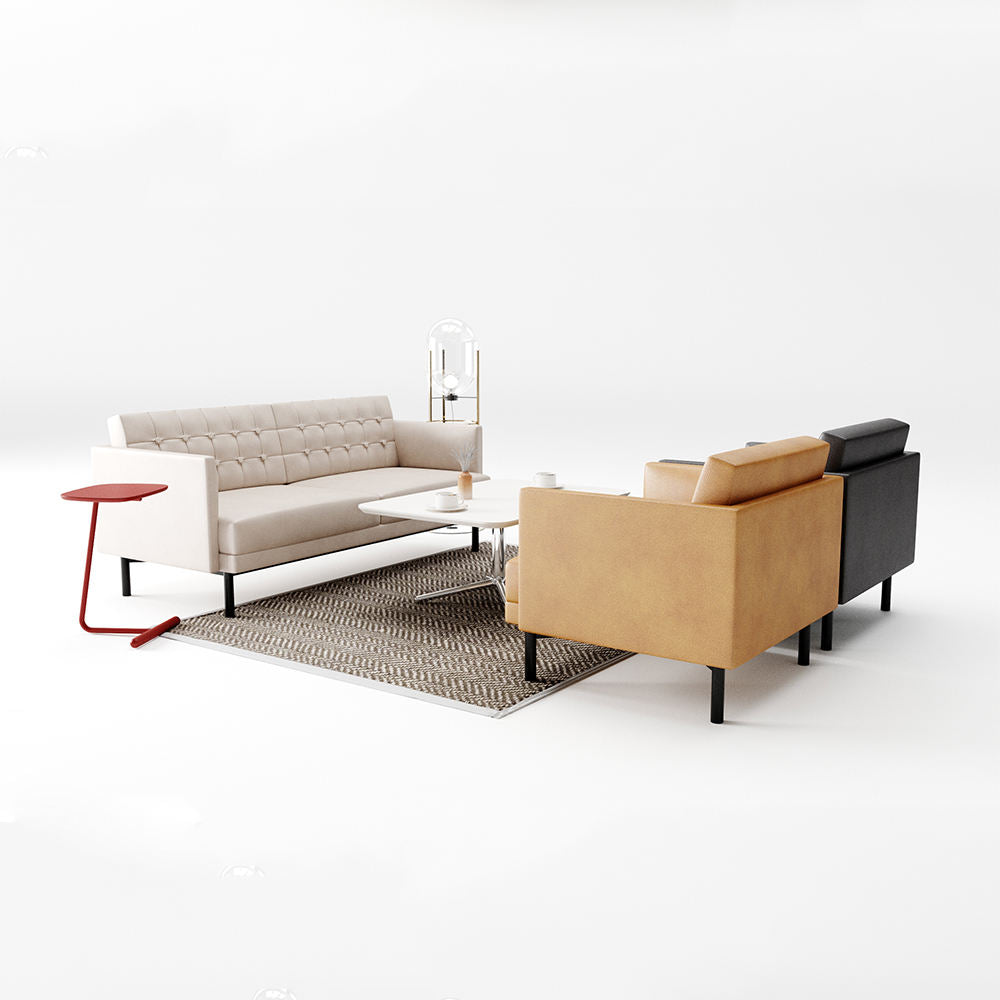 Retro Cubist Leather Sofa - Angular Design with Bold Stitching