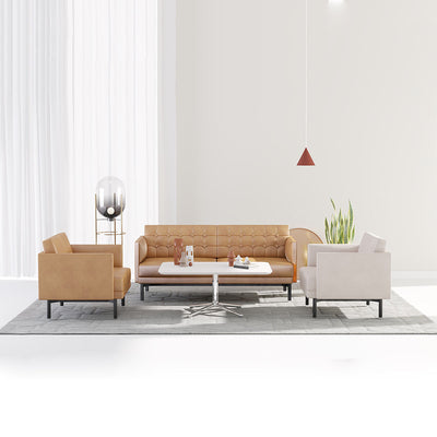 Retro Cubist Leather Sofa - Angular Design with Bold Stitching