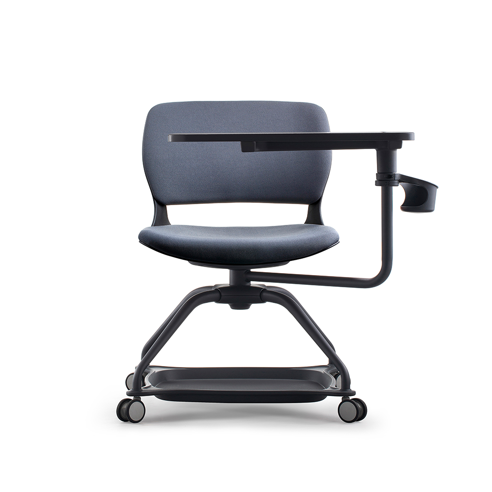 Height Adjustable Task Plastic Meeting Room Guest Training Chair with Writing Pad and Wheels