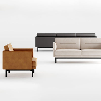 Retro Cubist Leather Sofa - Angular Design with Bold Stitching