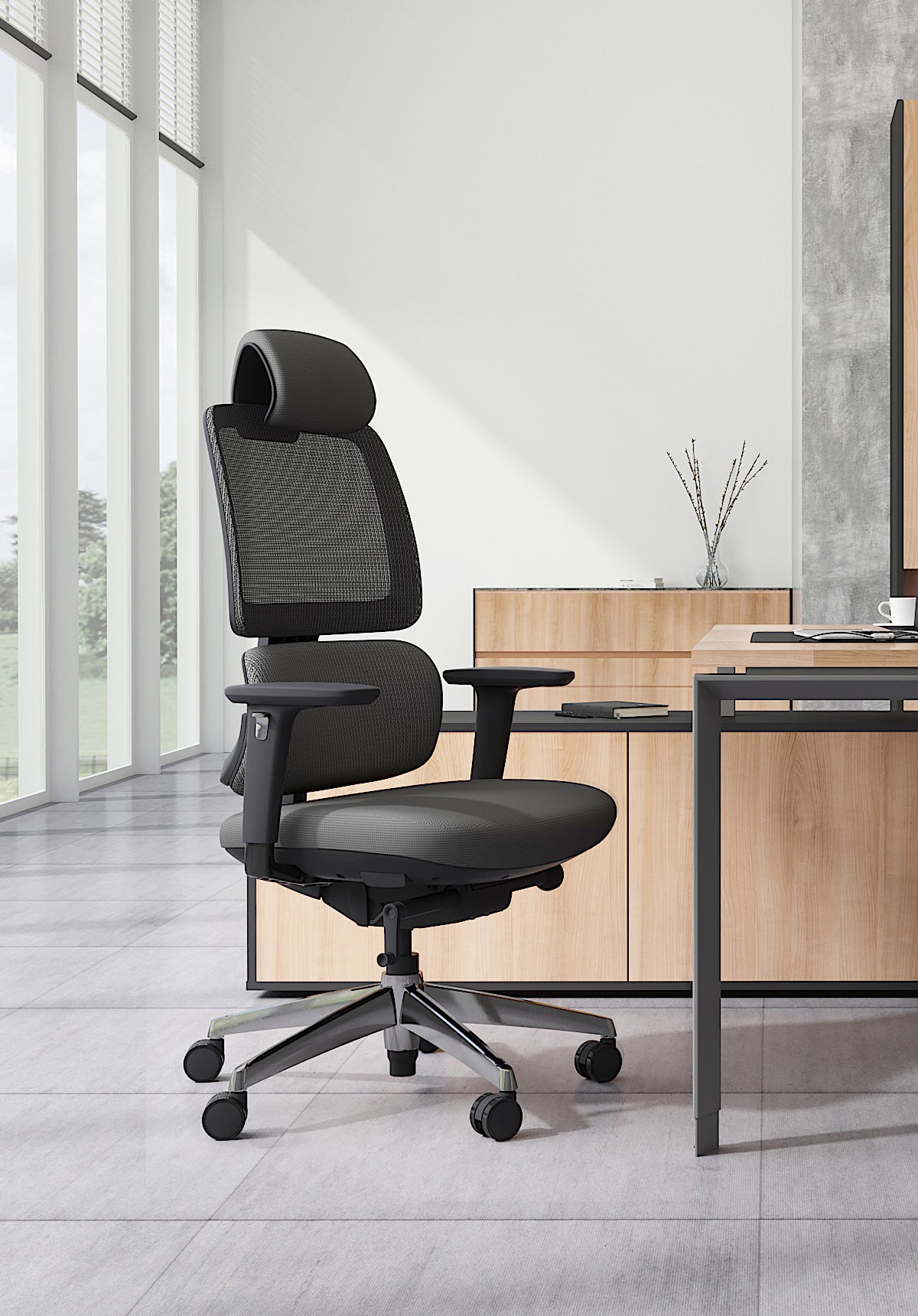 Heavy-duty Office Ergonomics Staff Chair Luxury Executive Rotating Mesh Chair Office Furniture with Headrest and Waist Support