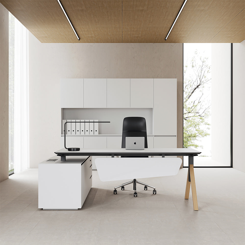 Manager Desk: Built-In Storage & Modern Design
