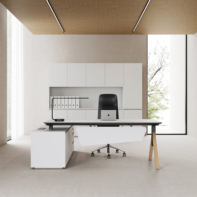 Manager Desk: Built-In Storage & Modern Design