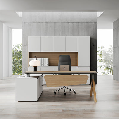 Executive Office Desk with Integrated Storage Cabinet