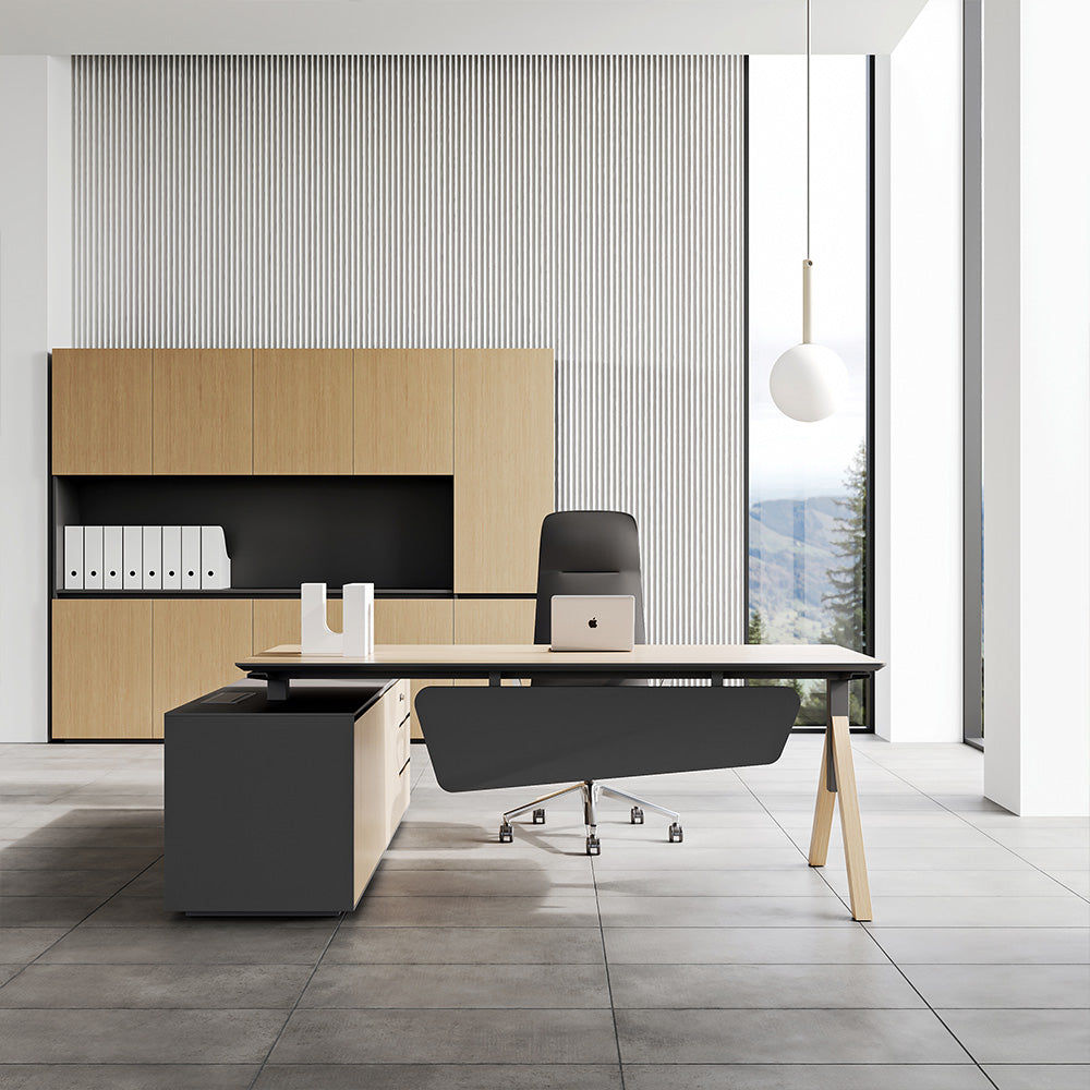 Premium Office Desk with Single Leg & Storage Unit