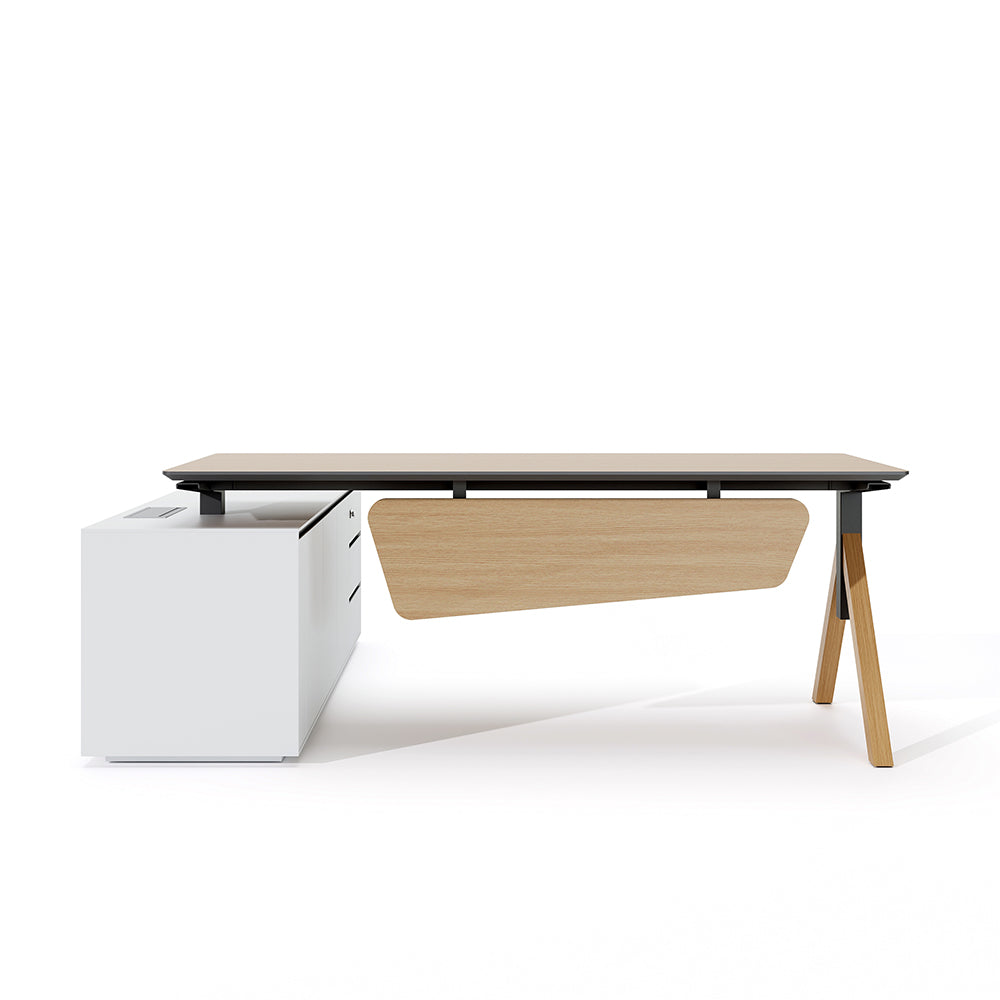 Executive Office Desk with Integrated Storage Cabinet