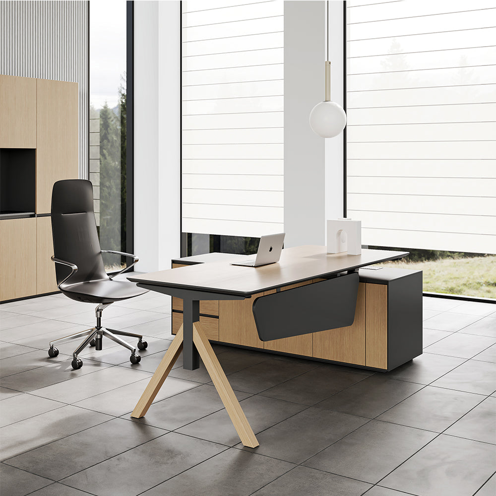 Premium Office Desk with Single Leg & Storage Unit