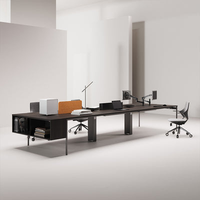 Space-Saving Office Desk - Dual Seats with Dividers & Storage