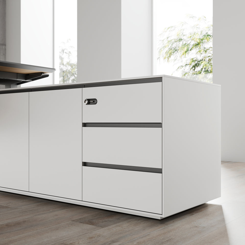 Executive Office Desk with Integrated Storage Cabinet