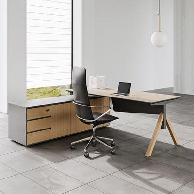 Premium Office Desk with Single Leg & Storage Unit