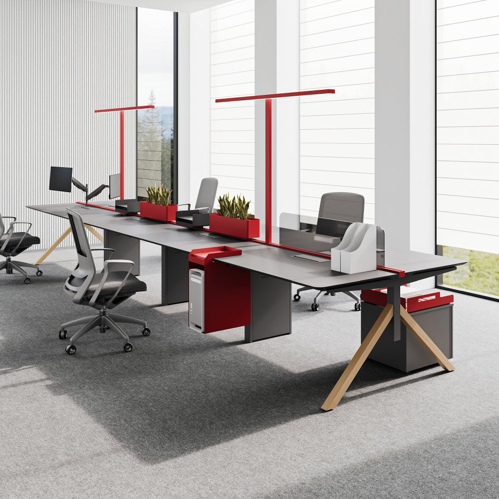 Dual Workstation Desk - Built-in Cable Management & Task Lighting