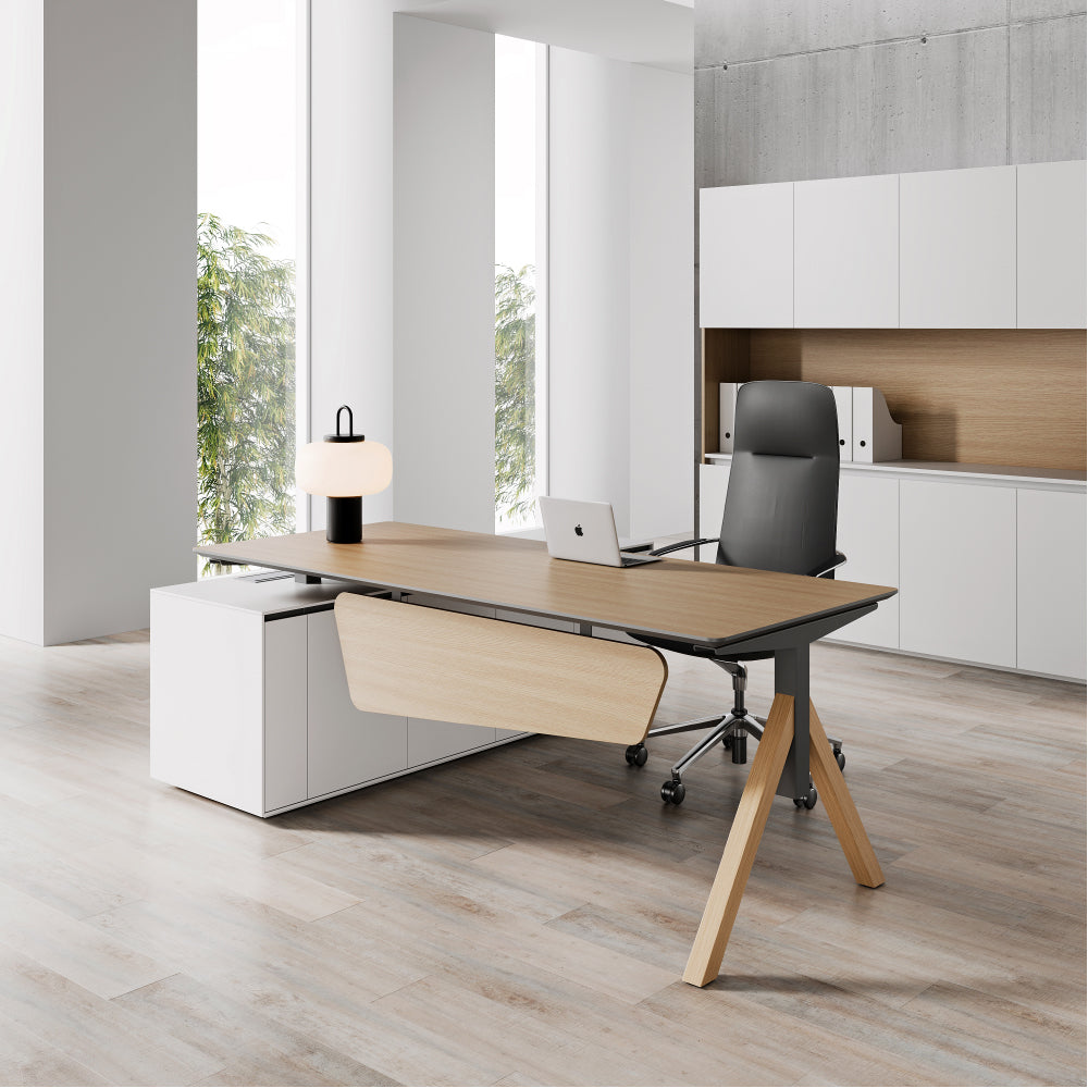 Executive Office Desk with Integrated Storage Cabinet